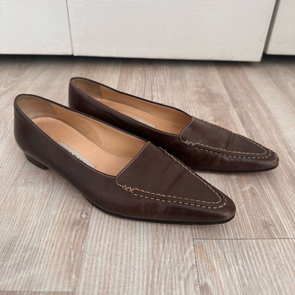 Vintage Manolo Blahnik Women’s Brown Leather Flats Size 38 1/2